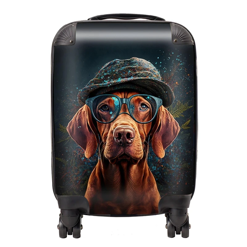 Image of Warren Reed - Designer Hungarian Vizsla Dog Splashart Suitcase Size: Cabin Multicolor Unisex Cabin