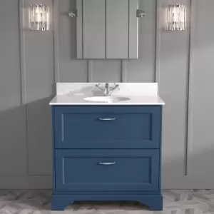 Image of 800mm Blue Freestanding Marble Top Vanity Unit - Ashbourne