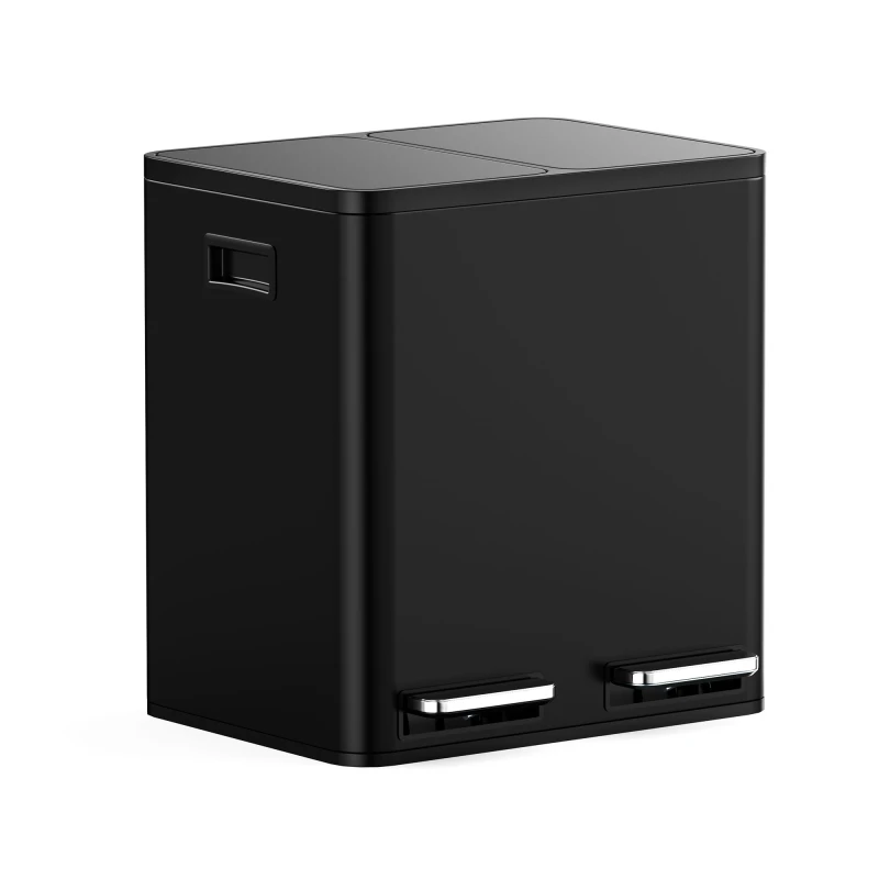 Image of Vonhaus Cream 30L Waste & Recycling Kitchen Bin, 2 X 15L Compartment Stainless Steel Pedal Bin W/ Non Slip Base, Removable In-Bins