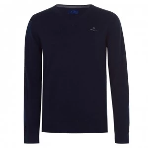 Image of Gant Cotton V Neck Jumper - Navy 433