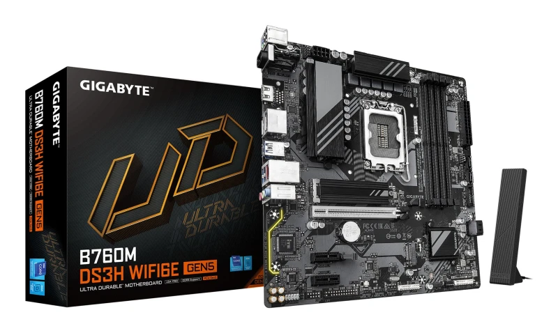 Image of Gigabyte Gigabyte B760M DS3H WIFI6E GEN5 Motherboard - Supports Intel Core 14th Gen CPUs, 6+2+1 Phases Digital VRM, up to 5600MHz DDR5, 2xPCIe 4.0 M.2