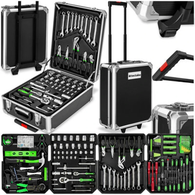 Image of TECTAKE Tool Box - 1200 piece tool set, clear arrangement on 4 levels, with wheels - tool box on wheels, tool case, tool trolley 401321