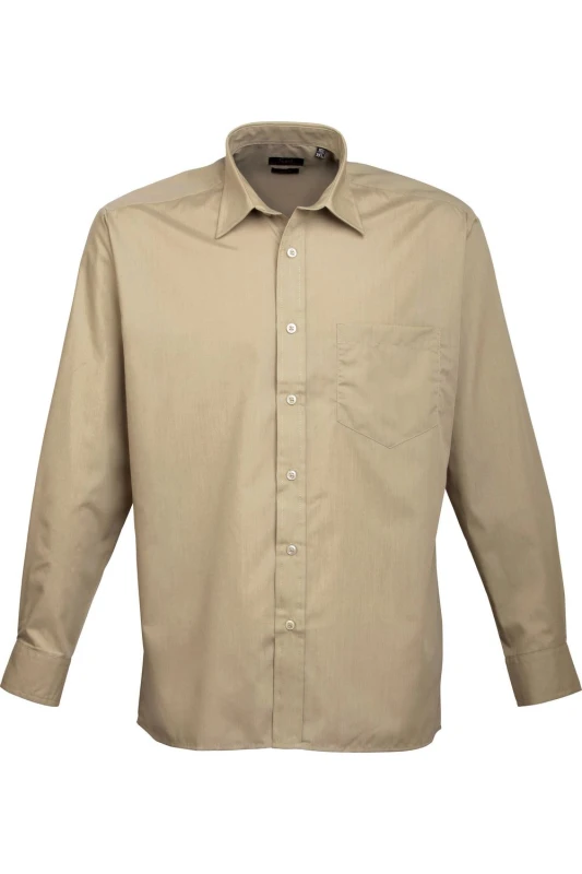 Image of Premier Premier Men Poplin Long-Sleeved Formal Shirt in Khaki Khaki One Size Male 5055805354419