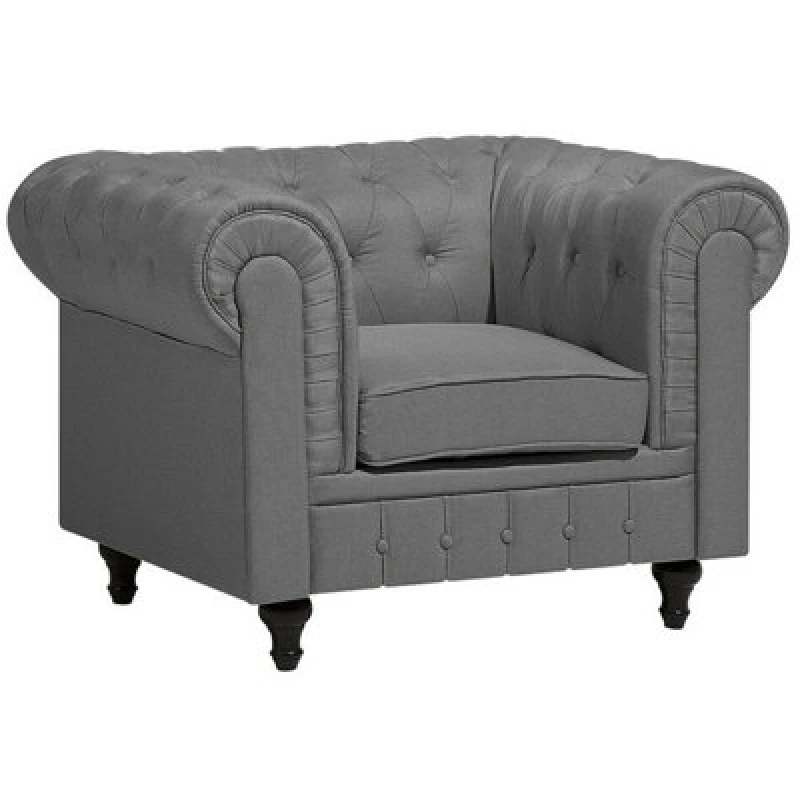 Image of Beliani Fabric Armchair Grey Chesterfield Big