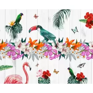Image of Birds Of Paradise White Wall Mural - 3.5m x 2.8m