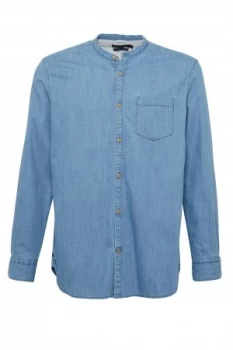 Image of Mens French Connection Denim Grandad Collared Shirt Black Denim