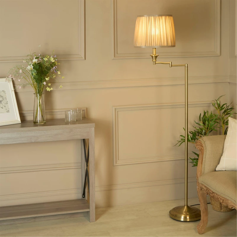 Image of Lighting Collection Ab Swing Arm Floor Lamp with Pleated Shade Metallics unisex One size