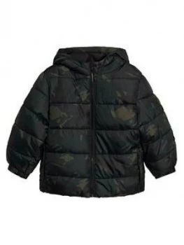 Image of Mango Boys Camo Hooded Padded Coat - Khaki