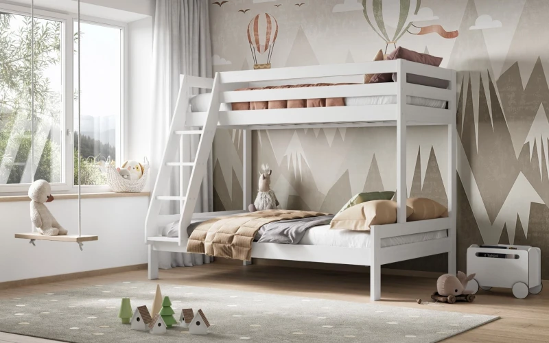 Image of Noomi Nora Solid Wood Triple Bunk Bed in White Size: EU Single White Unisex EU Single
