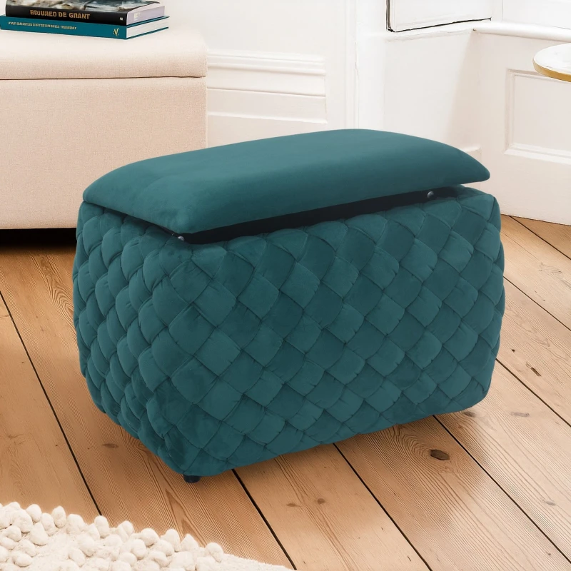 Image of Artemis Home Plumeo Velvet Storage Ottoman in Dark Green Dark Green Unisex
