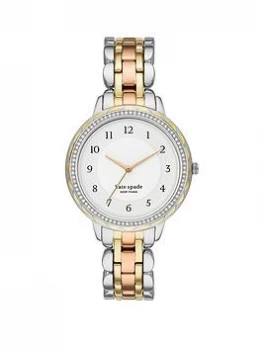 Image of Kate Spade New York Kate Spade Silver with Rose and Gold Detail Dial Tri-Colour Stainless Steel Bracelet Ladies Watch, One Colour, Women