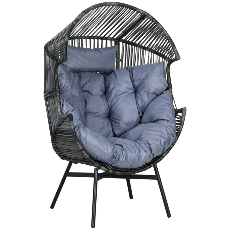 Image of Outsunny Rattan Leisure Chair w/ Cushion, Garden Egg Chair with Headrest Light Grey