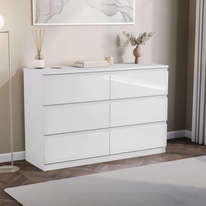 Image of Lassic Glinton High Gloss 6 Drawer Chest White unisex 6 Drawer