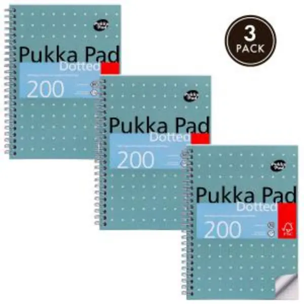 Image of NOTFOUND Pukka Pads Metallic Jotta Notepad Wirebound A5 5mm Dotted Grid 200 Perforated Pages Green (Pack 3) - JM021DOT JM021DOT