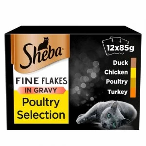 Image of Sheba Fine Flakes Poultry Selection in Gravy Cat Food 12 x 85g