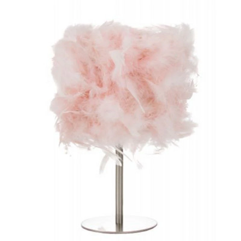 Image of Happy Homewares Modern And Chic Real Pink Feather Table Lamp With Satin Nickel Base And Switch