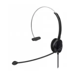 Image of Manhattan Mono On-Ear Headset (USB) Microphone Boom (padded) Retail Box Packaging Adjustable Headband In-Line Volume Control Ear Cushion USB-A for bot