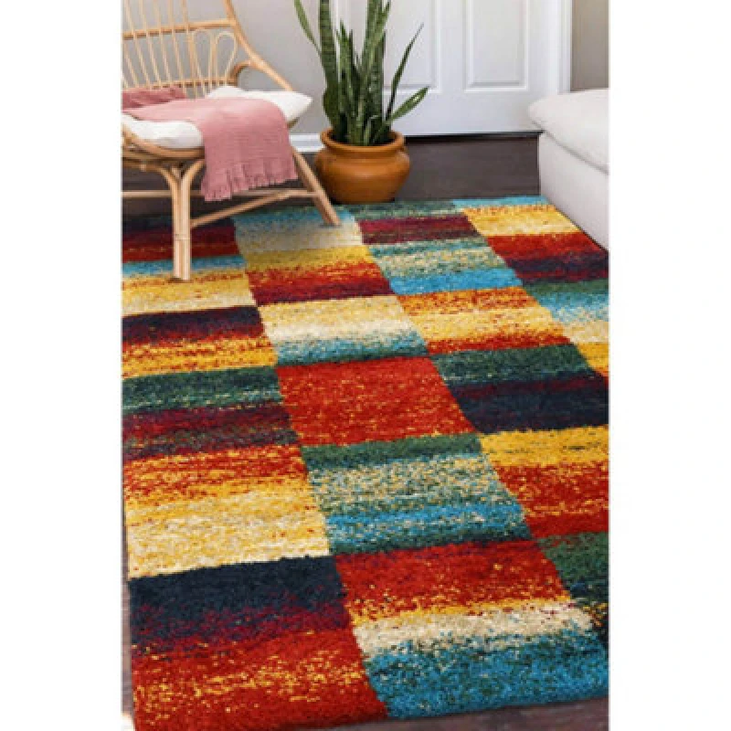 Image of Melrose Noble Multi Colour Blocks Design Indoor X-Large Area Rug 200/290Cm