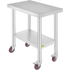 Image of VEVOR Stainless Steel Catering Work Table 30x18 Inch Commercial Kitchen Table with 4 Wheels Commercial Food Prep Workbench with Flexible Adjustment Sh