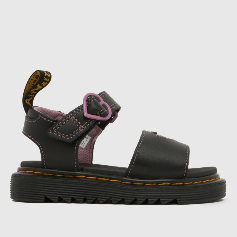 Image of Dr. Martens Black Marlowe Hearts II Girls Toddler Sandals Black UK 8 (EU 26)