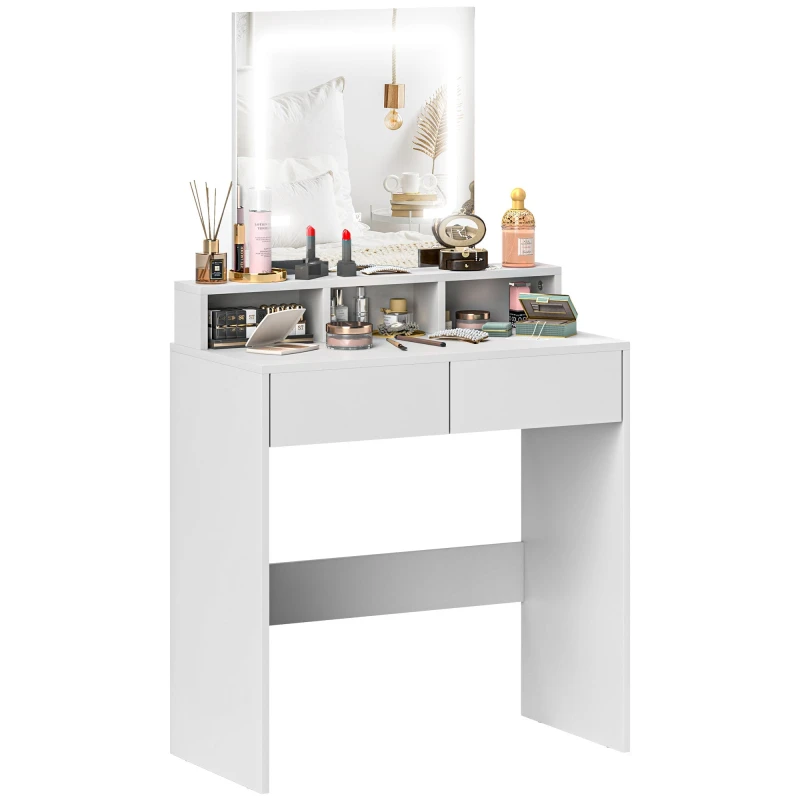 Image of HOMCOM HOMCOM Dressing Table with Mirror, LED Lights, Drawers, for Bedroom, White White One Size Unisex 5063603728028