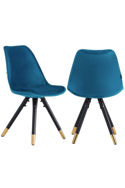 Image of Life Interiors Life Interiors Set of 2 Sofia Ergonomic Modern Dining Chairs Upholstered in Velvet, Metal Legs with Gold End Caps in Blue Blue One Size