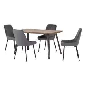 Image of Quebec Wave Oak Effect Dining Table with 4 Avery Grey Dining Chairs Grey