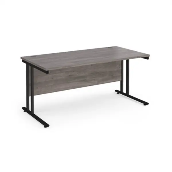 Image of Maestro 25 straight desk 1600mm x 800mm - Black cantilever leg frame, grey oak top