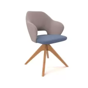 Image of Jude single seater lounge chair with pyramid oak legs - forecast grey back with range blue seat