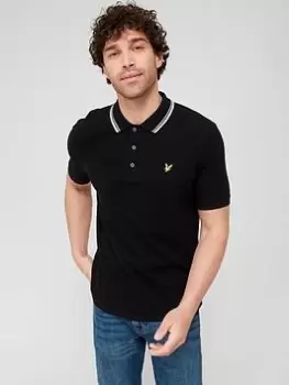 Image of Lyle & Scott Dashed Tipped Polo Shirt - Black, Size S, Men