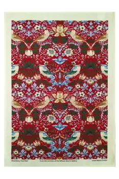 Image of William Morris Red Strawberry Thief Cotton Tea Towel