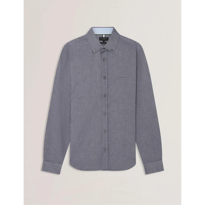 Image of Ted Baker Mens Long-Sleeve Oxford Plain Shirt Navy male S (2)