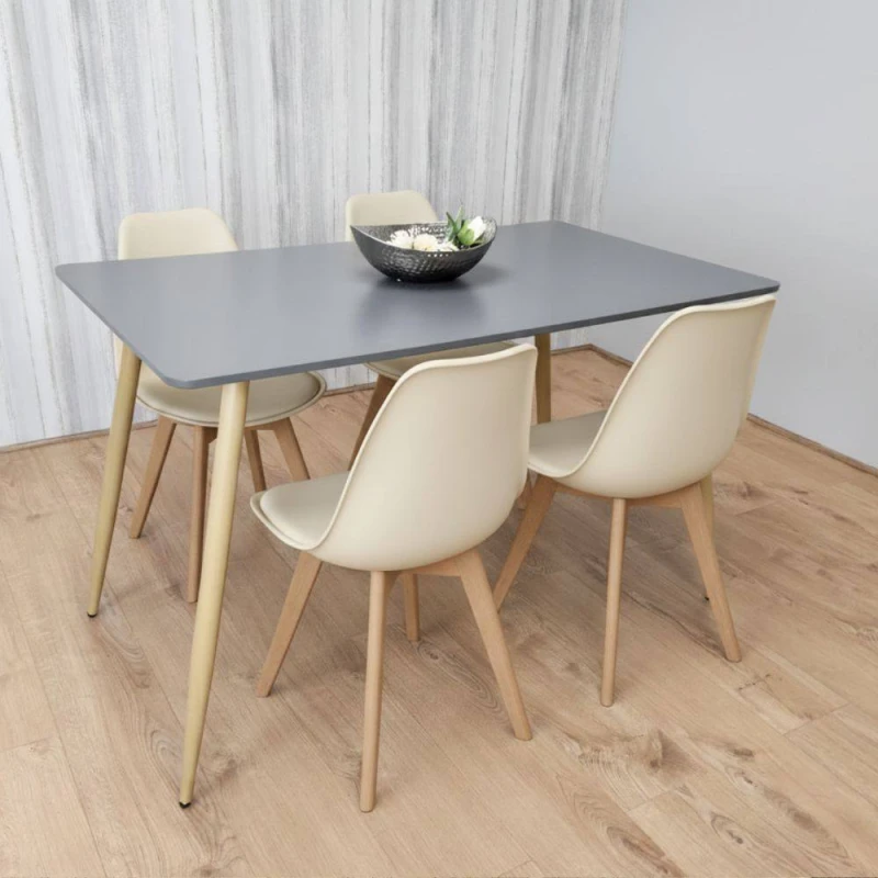 Image of KOSY KOALA Modern Rectangle Grey Dining Table Set With 4 Cream Plastic Chairs Cream Unisex