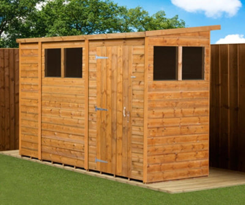 Image of Empire Sheds Empire Modular Pent 10X4 Pressure Treated Tongue And Groove Wooden Garden Shed With Windows (10' X 4' / 10ft X 4ft) (10X4)