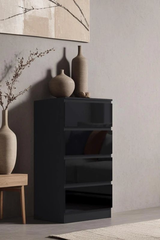 Image of FWStyle Black Gloss 4 Drawer Chest Of Drawers Bedroom Storage Furniture Black