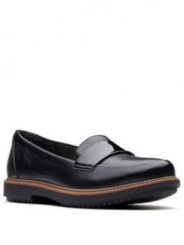 Image of Clarks Raisie Arlie Wide Fit Loafers - Black, Size 6, Women