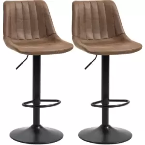Image of Set Of 2 Microfibre Retro Tub Bar Stools Metal Frame Footrest Seat Brown - Brown - Homcom