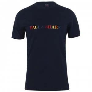 Image of Paul And Shark Rainbow Logo T Shirt - Navy 013