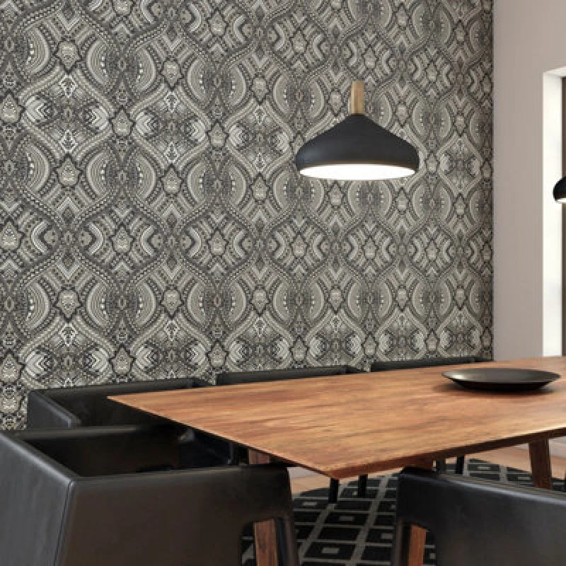 Image of Hoopla Walls Ogee Damask Matt Wallpaper Black