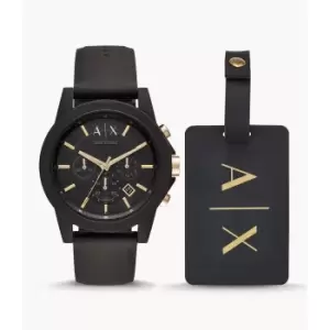 Image of Armani Exchange Mens Chronograph Silicone Watch And Luggage Tag Gift Set - Black