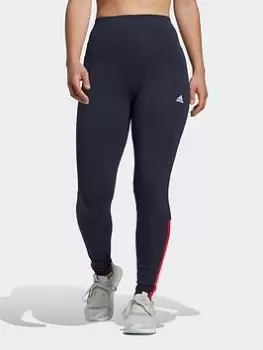 Image of adidas Essentials Pinstripe Block Leggings, Blue, Size S, Women