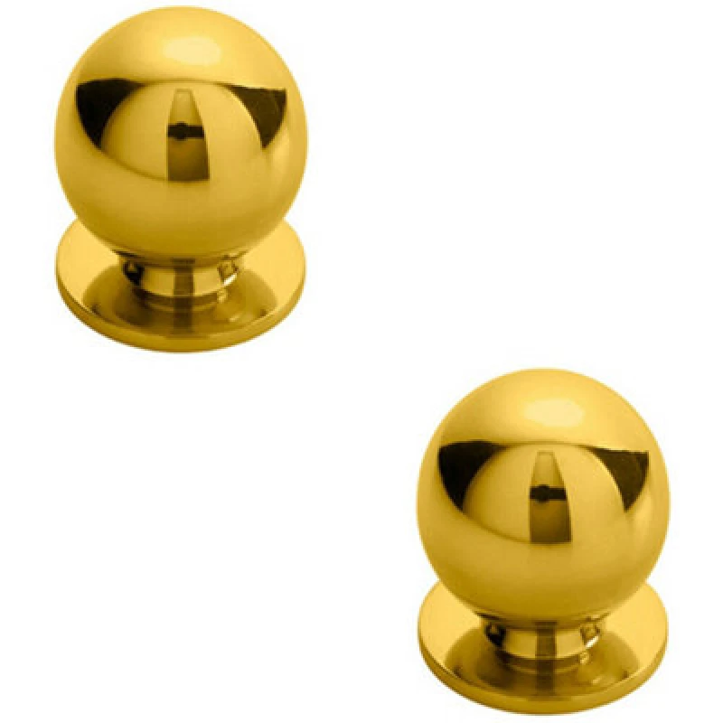 Image of Loops 2x Solid Ball Cupboard Door Knob 25mm Diameter Polished Brass Cabinet Handle Metallics unisex