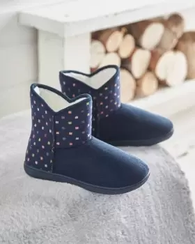 Image of Cotton Traders Womens Spot Boot Slippers in Blue