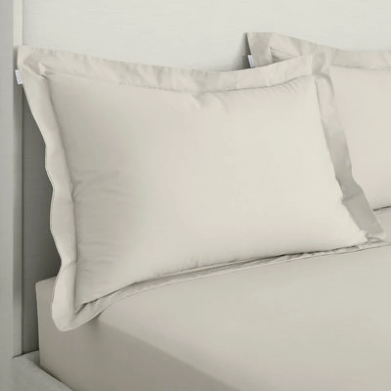 Image of Bianca Fine Linens 200 Thread Count Cotton Percale Oxford 50X75Cm + Border Pack Of 2 Pillow Cases With Envelope Closure Natural