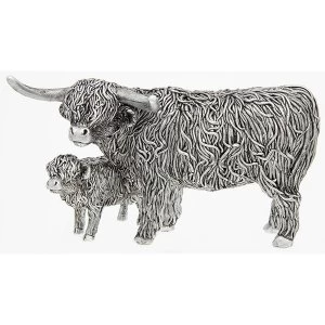 Image of Silver Highland Coo & Wee Calf Ornament