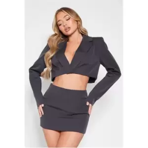 Image of I Saw It First Premium Woven Single Breasted Cropped Blazer Co-Ord - Grey