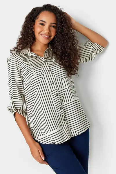 Image of M&Co Printed Tab Detail Shirt White