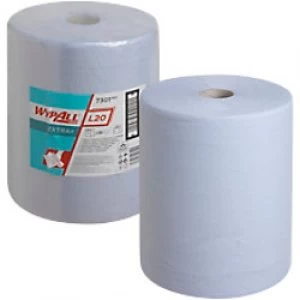 Image of WYPALL Wiping Paper L20 Extra+ 2 Ply Rolled Blue 500 Sheets