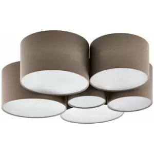 Image of Loops - Flush Ceiling 6 Bulb Light Colour White Shades 6 x Taupe Fabric Bulb E27 6x40W