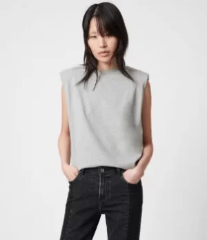 Image of AllSaints Womens Cotton Relaxed Fit Coni Tank, Grey, Size: L